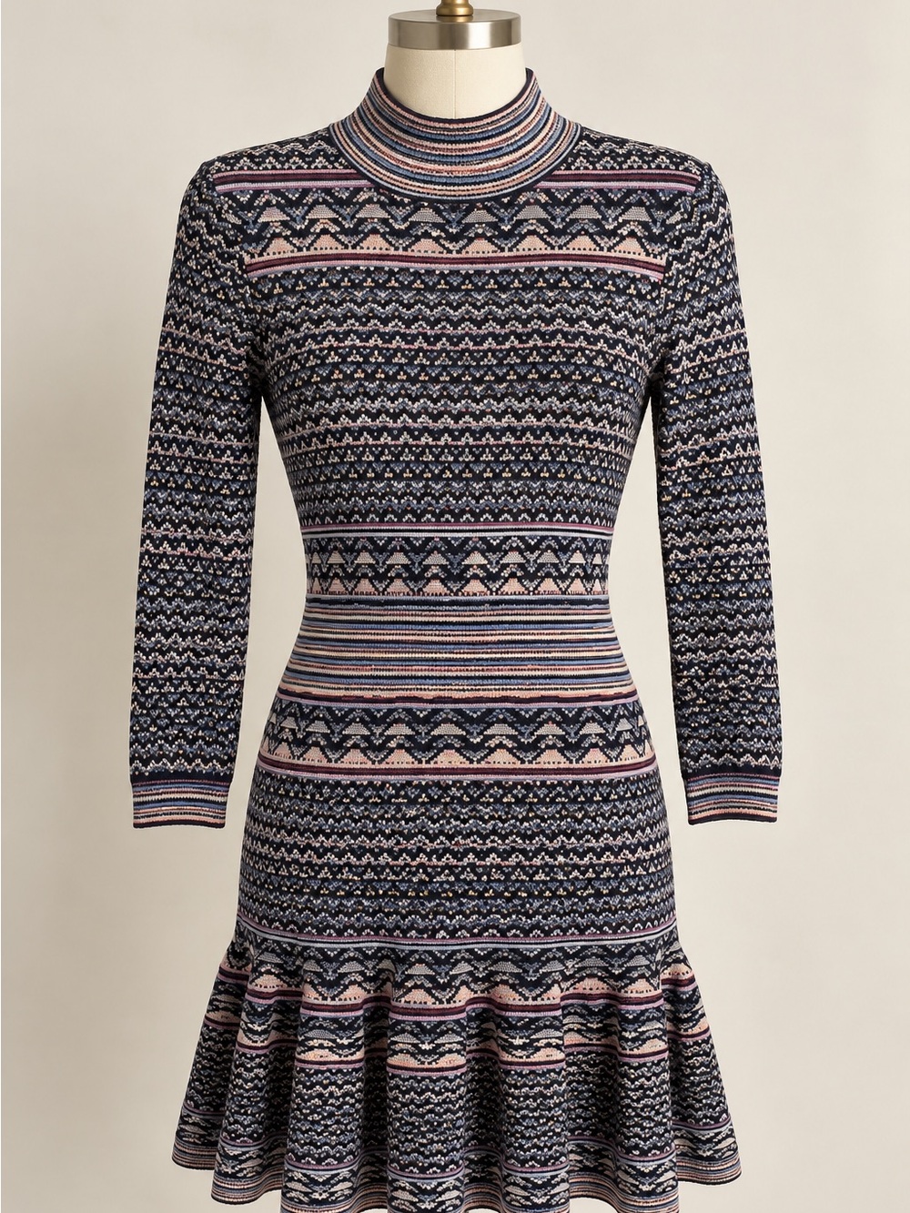 Shoshanna Etta Geometric Knit Ruffle Mini Sweater Dress XS NWOT